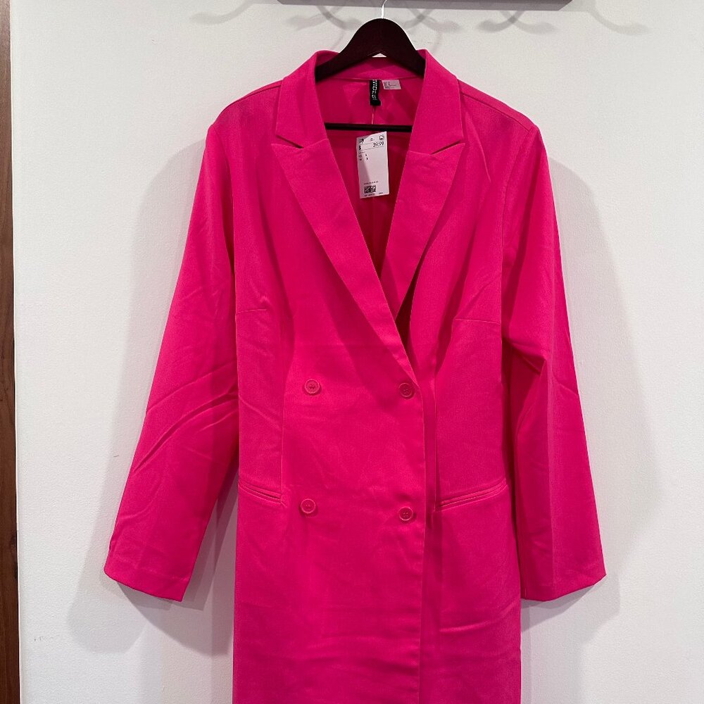 Women's Bright Pink Double-Breasted Blazer Coat